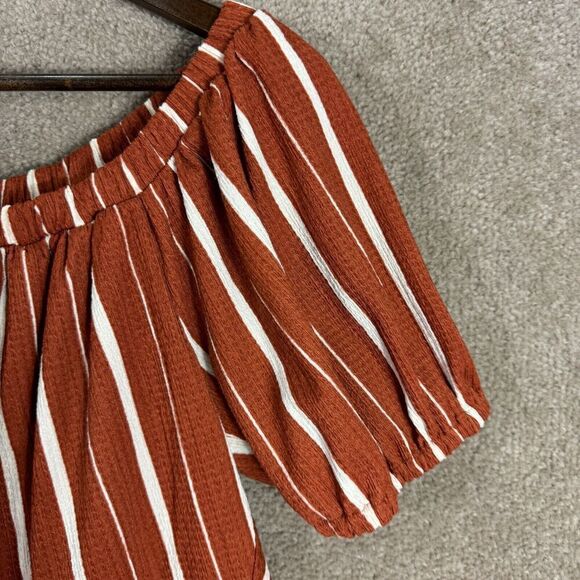 Anthropologie Elodie Top Womens Medium M Terra Cota Striped Off Shoulder Blouse‎ - Picture 5 of 12